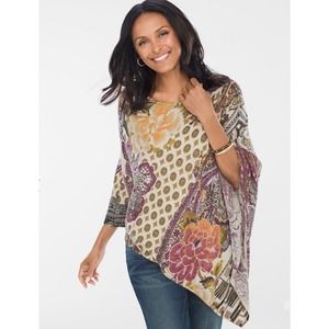 Chico’s Medallion Floral Poncho SZ S/M